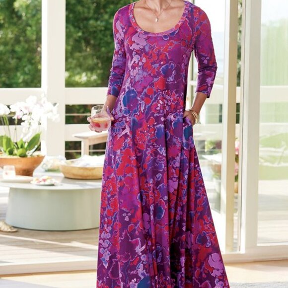 Soft Surroundings Santiago 3/4 Sleeve Dress Abstract Garden Women’s Size M - Picture 7 of 15